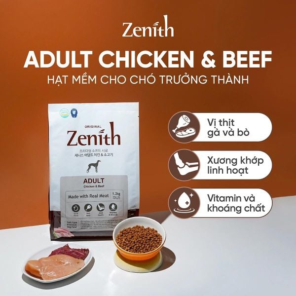 ZENITH ORIGINAL-Hạt Mềm Cho Chó Trưởng Thành-Vị Gà & Bò-1.2kg
