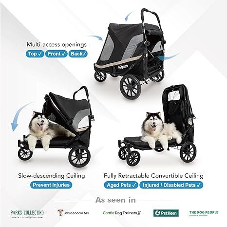 Ibiyaya - Grand Cruiser FS2380-B : Xe đẩy gấp 4 bánh dành cho chó cỡ lớn-thoải mái với khung xe chắc chắn (tải trọng tối đa 50kg)