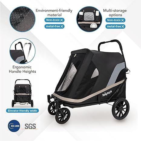 Ibiyaya - Grand Cruiser FS2380-B : Xe đẩy gấp 4 bánh dành cho chó cỡ lớn-thoải mái với vật liệu chịu lực cao (màu đen).