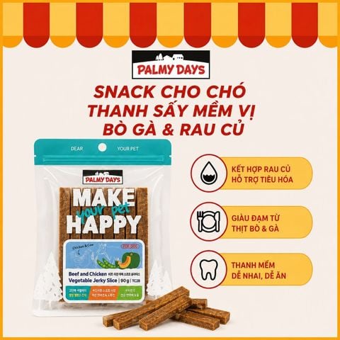 PalmyDays Bánh Thưởng Cho Chó Thanh Sấy Mềm Bò&Gà/ Gà&Vịt 90g