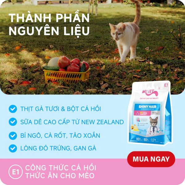 MRVET-Hạt Cho Mèo E1 Shiny Hair-Dưỡng Da Lông Chuyên Sâu Từ Dầu Cá Tinh Khiết (Gói 1kg)