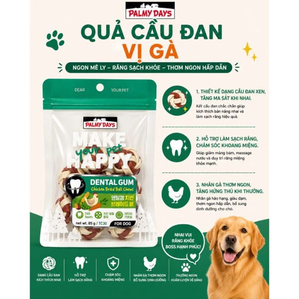 Palmy Days - Bánh Thưởng Quả Cầu Đan Dành Cho Chó -  Vị Gà 85g
