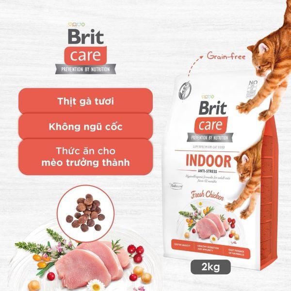 Brit Care Cat Indoor Anti-Stress – Hạt khô cho mèo trong nhà, hỗ trợ giảm căng thẳng ( Chicken) 400g/7kg