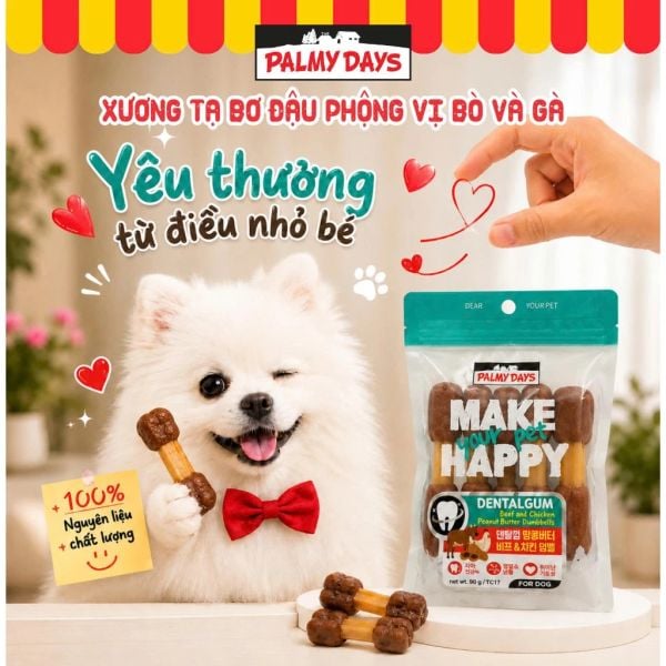 PalmyDays Xương Tạ Bơ Đậu Phộng Bò Gà Dành Cho Chó 90g