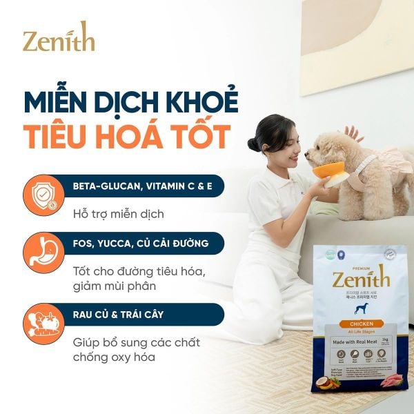 Zenith-Hạt Mềm Cho Chó Trưởng Thành Premium-Vị Gà-1kg