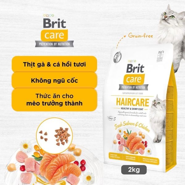 Brit Care Cat Haircare & Shiny Coat – Hạt khô hỗ trợ lông bóng mượt & kiểm soát búi lông 400g/2kg/7kg