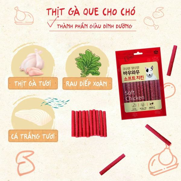 BOWWOW Soft Chicken - Que Bánh Thưởng Cho Chó