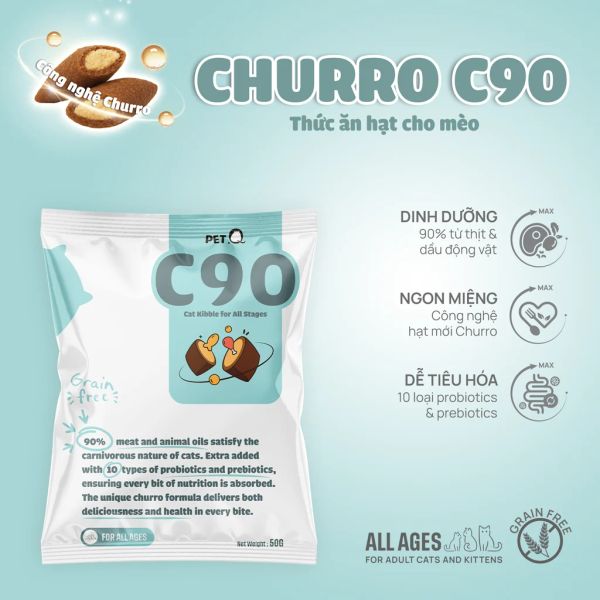 PetQ - Thức ăn hạt cho mèo Churro C90 (50g/1kg)