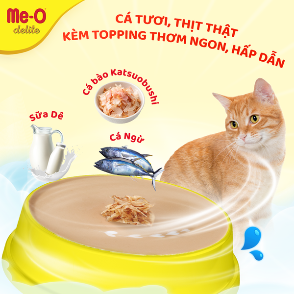 Me-O Delite Pate Cho Mèo Con Vị Cá Ngừ & Sữa Dê Kèm Cá Bào - Tuna With Goat Milk Topping Katsuobushi For Kitten