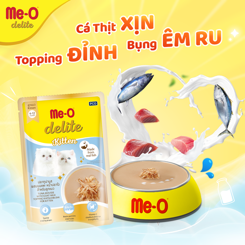 Me-O Delite Pate Cho Mèo Con Vị Cá Ngừ & Sữa Dê Kèm Cá Bào - Tuna With Goat Milk Topping Katsuobushi For Kitten