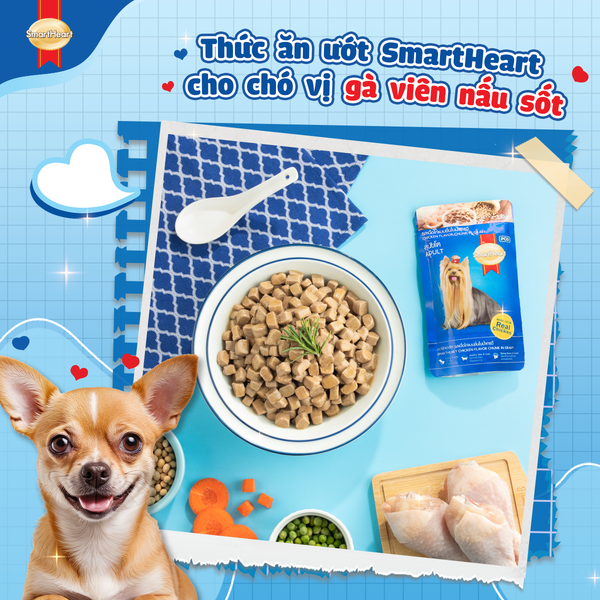 Smartheart Pate Thịt Gà Nấu Xốt Cho Chó Trưởng Thành - Chicken&Liver In Gravy For Adult Dog 130g