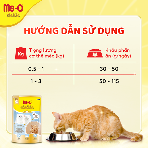 Me-O Delite Pate Cho Mèo Con Vị Cá Ngừ & Sữa Dê Kèm Cá Bào - Tuna With Goat Milk Topping Katsuobushi For Kitten