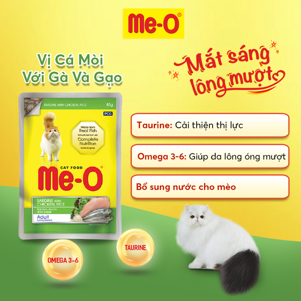 Me-o Pate Vị Cá Mòi Và Thịt Gà - Sardine with Chicken, Rice 80g