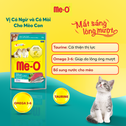 Me-O Pate Vị Cá Ngừ Và Cá Mòi Dành Cho Mèo Con - Tuna & Sadrine In Jelly 80g
