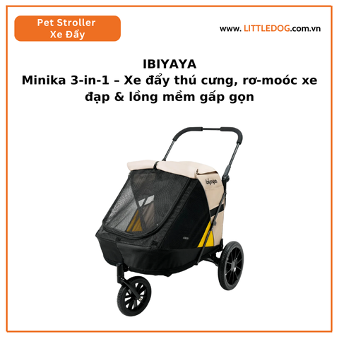 Ibiyaya - Minika 3-in-1 – Xe đẩy thú cưng, rơ-moóc xe đạp & lồng mềm gấp gọn