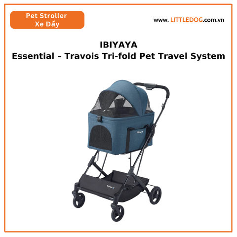 Ibiyaya Essential – Xe đẩy thú cưng gấp 3 Travois XL, kèm túi xách tháo rời