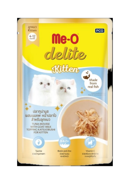 Me-O Delite Pate Cho Mèo Con Vị Cá Ngừ & Sữa Dê Kèm Cá Bào - Tuna With Goat Milk Topping Katsuobushi For Kitten