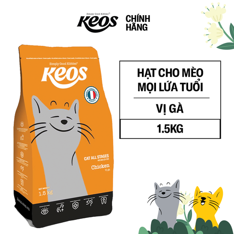 Keos - Thức ăn mèo mọi lứa tuổi vị gà 1.5kg