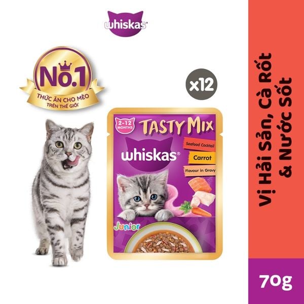 Pate Whiskas Tasty Mix In Gravy - Thịt Nấu Sốt Cho Mèo 70g