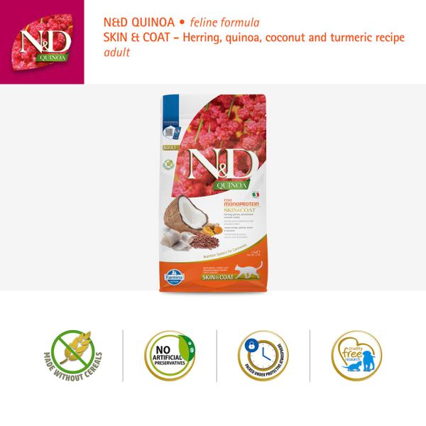 Hạt Cho Mèo Trưởng Thành N&D Quinoa – Hỗ Trợ Da & Lông Khỏe Mạnh