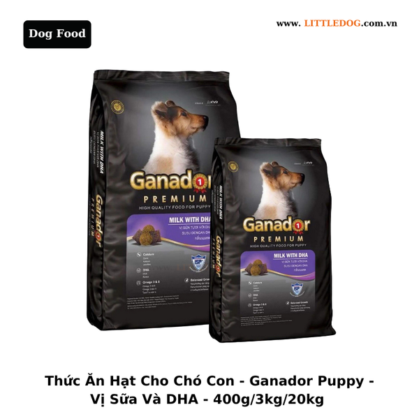 Thức Ăn Hạt Cho Chó Con - Ganador - Vị Sữa & DHA - 400g/3kg/20kg