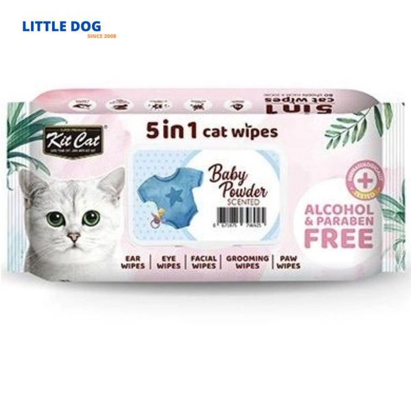 Kit Cat Khăn Giấy Uớt Kháng Khuẩn, Tắm Khô Cho Mèo - 5in1