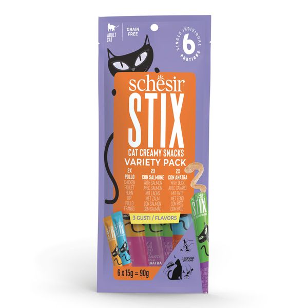 Que Súp Thưởng Mèo Schesir Stix – Thưởng Mềm Dạng Kem Dành Cho Mèo (6x15g)
