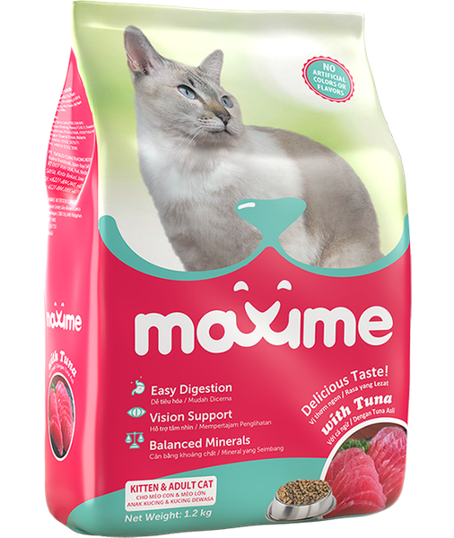 Maxime – Thức Ăn Cho Mèo Con & Mèo Trưởng Thành (Vị Cá Hồi & Cá Ngừ)