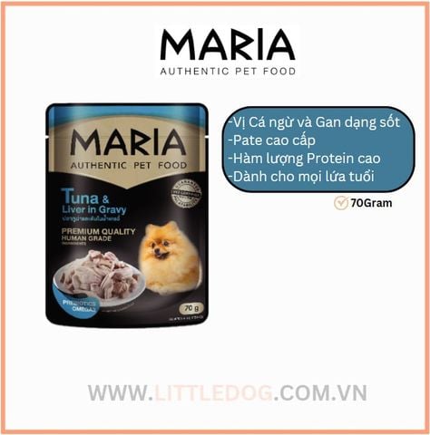 MARIA Pate Chó Vị CáNgừ&Gan-Dog Tuna&Liver in Gravy 70g