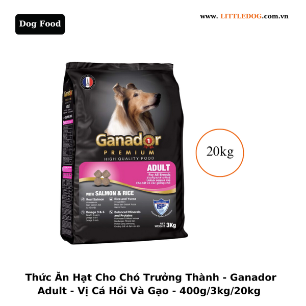 Thức Ăn Hạt Cho Chó Trưởng Thành - Ganador - Vị Cá Hồi & Gạo - 400g/3kg/20kg