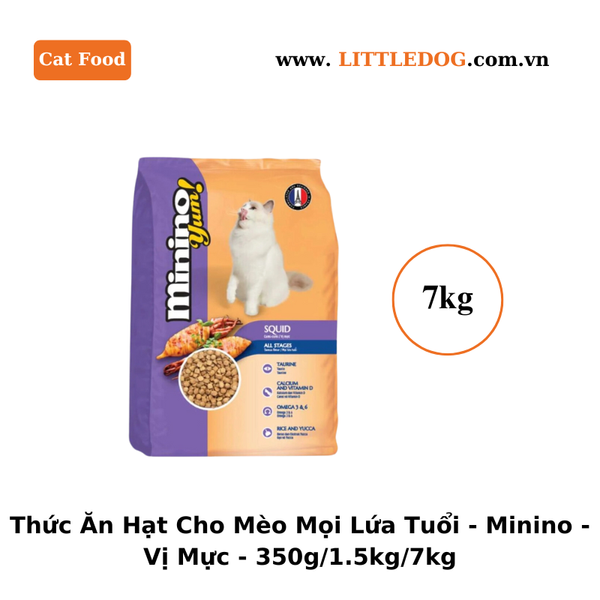 Thức Ăn Hạt Cho Mèo Mọi Lứa Tuổi Minino All Stages - Vị Mực - 350g/1.5kg/7kg