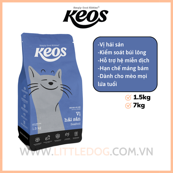 Keos- Thức ăn mèo mọi lứa tuổi vị hải sản (1.5kg/7kg)