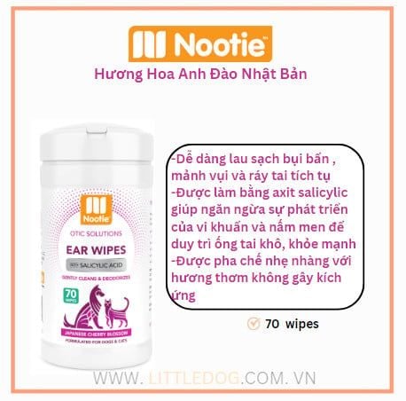 NOOTIE EAR WIPES (JAPANESE CHERRY BLOSSOM)- Khăn giấy vệ sinh Tai (70pcs)