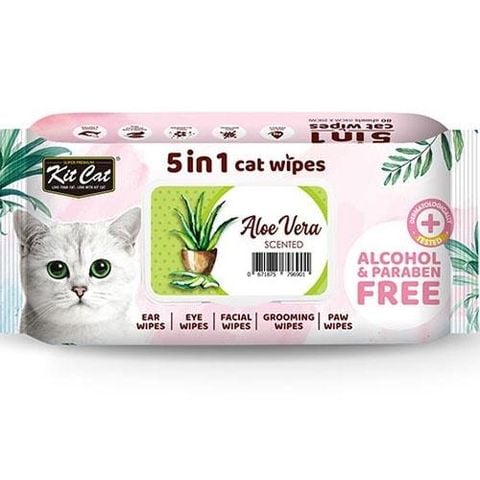 KIT CAT Khăn Giấy Uớt Hương Lô Hội- 5in1 Wipes AloeVera