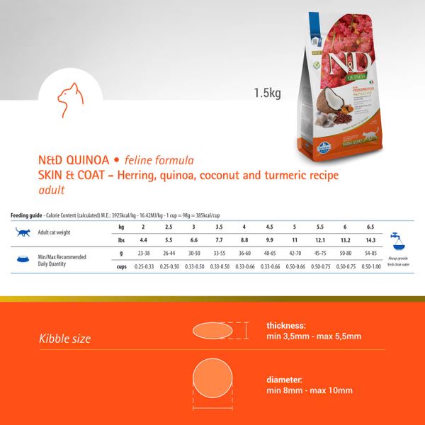 Hạt Cho Mèo Trưởng Thành N&D Quinoa – Hỗ Trợ Da & Lông Khỏe Mạnh