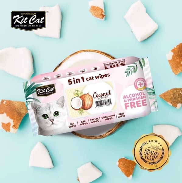 KIT CAT Khăn Giấy Uớt HươngDừa- 5in1 Wipes Coconut