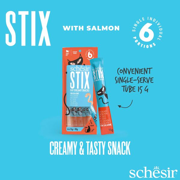 Que Súp Thưởng Mèo Schesir Stix – Thưởng Mềm Dạng Kem Dành Cho Mèo (6x15g)