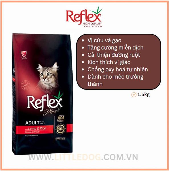 Reflex Plus - Thức Ăn Khô Cho Mèo Trên 1 Tuổi Vị Cừu&Gạo 1.5kg