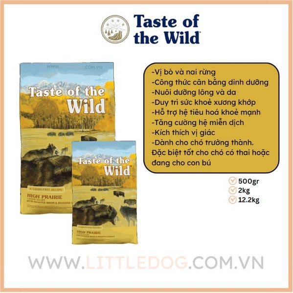 Taste of the Wild Hạt Cho Chó High Prairie-Vị Bò Bison & Thịt Nai Nướng 2kg/12.2kg