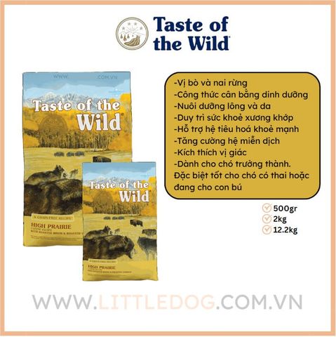 Taste of the Wild Hạt Cho Chó High Prairie-Vị Bò Bison & Thịt Nai Nướng 2kg/12.2kg