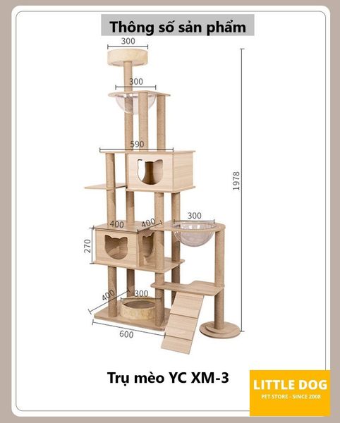 TRỤ MÈO CÀO YC XM-3 - YC CAT TREE XM-3 (400x1077x1978 mm)