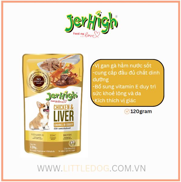 Jerhigh Pate Gà&Gan hầm Sốt - Chicken& Liver in Gravy 120g