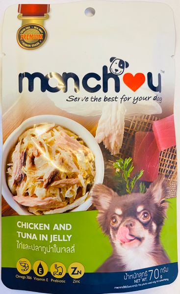MONCHOU Chó Vị Gà&CáNgừ-Dog Pate Chicken&Tuna Jelly 70g
