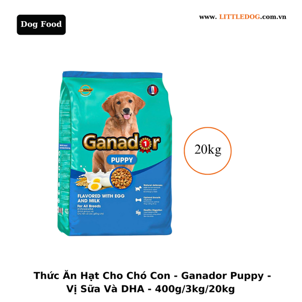 Thức Ăn Hạt Cho Chó Con - Ganador - Vị Trứng & Sữa - 400g/3kg/20kg