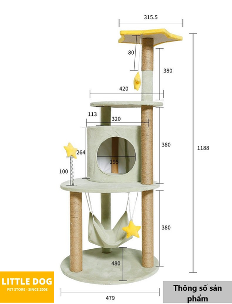 TRỤ MÈO CÀO YC MC-1 - YC CAT TREE MC-1 (479x479x1188 mm)