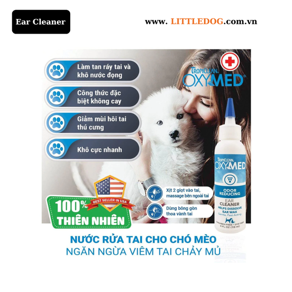 Dung Dịch Vệ Sinh Tai Chó Mèo Tropiclean Oxymed Ear Cleaner (118ml/50ml)