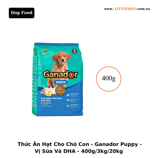 Thức Ăn Hạt Cho Chó Con - Ganador - Vị Trứng & Sữa - 400g/3kg/20kg