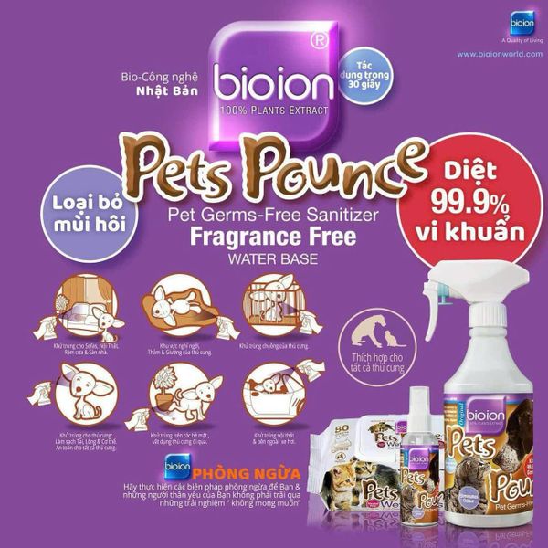Chai Xịt Bioion Pets Pounce Cat - Khử Trùng, Khử Mùi Cho Mèo 500ml