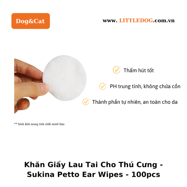 Khăn Ướt Lau Tai Cho Thú Cưng - Sukina Petto Ear Wipes - 100pcs