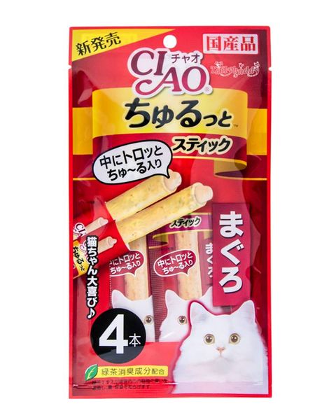 CIAO holds Haruto cat stick Makuro Tuna Recipe